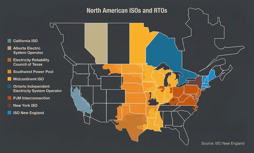 North American ISOs and RTOs map
